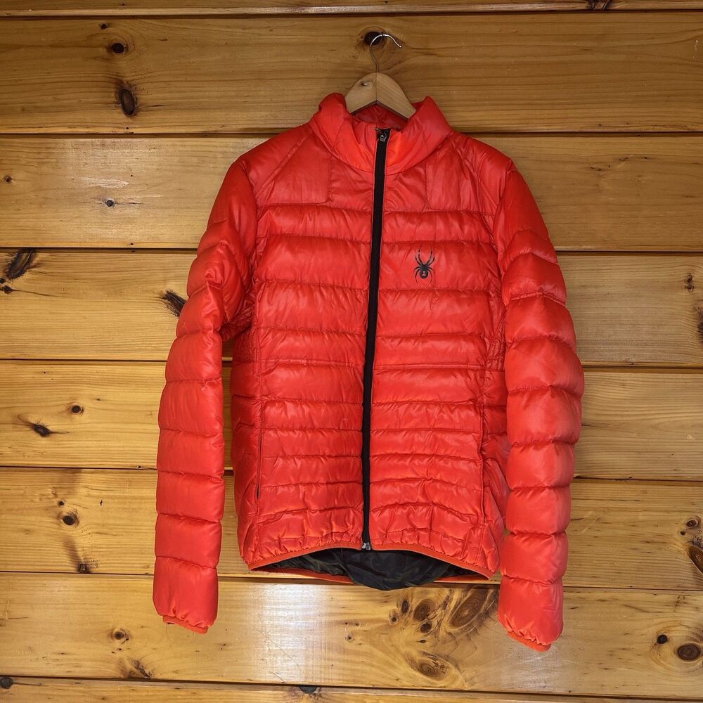 Men's SPYDER Down Jacket Full Zip Red and Black with Spyder logo- MEDIUM